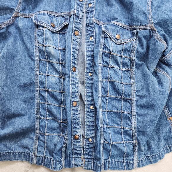 Vintage 70s Young Stuff Shirt Womens Size 2X Blue Short Sleeve Snap Embroidered - Picture 6 of 10